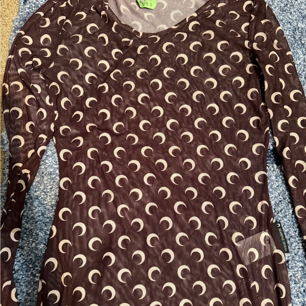 Marine Serre Brown Long Sleeve Dress with Crescent Pattern - Picture 2 of 4